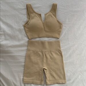 Butter Yellow Ribbed Crop Top and Shorts Workout Set